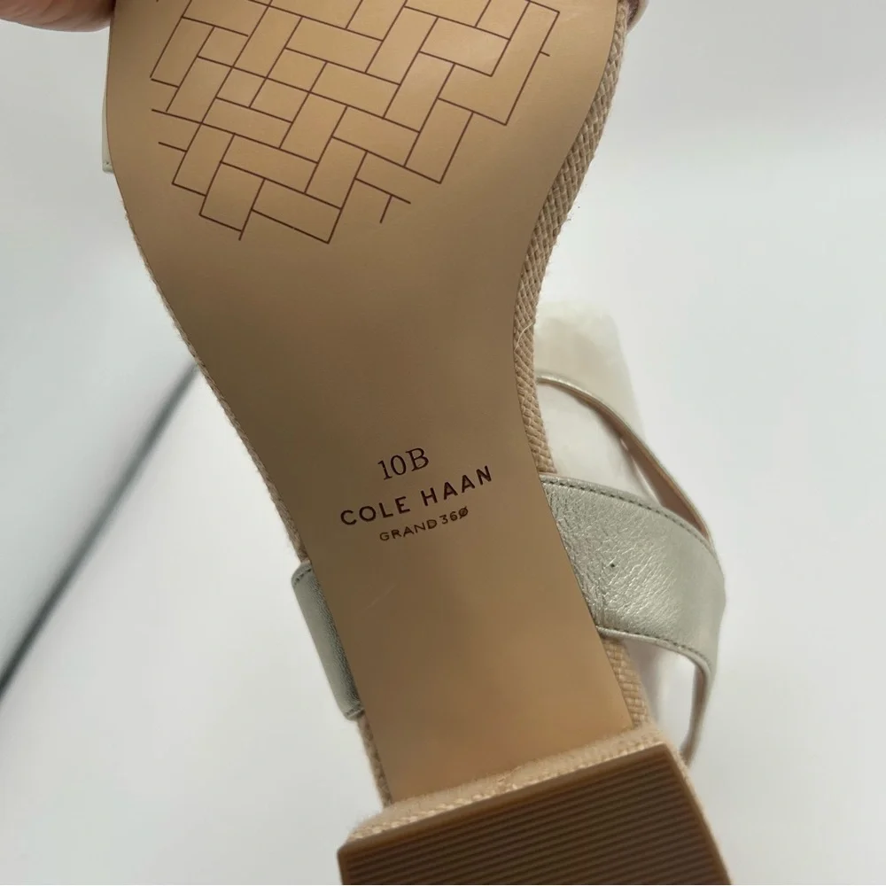 New Cole Haan Women’s Josie Block Heeled Sandal, Ivory/Soft Gold 10 B